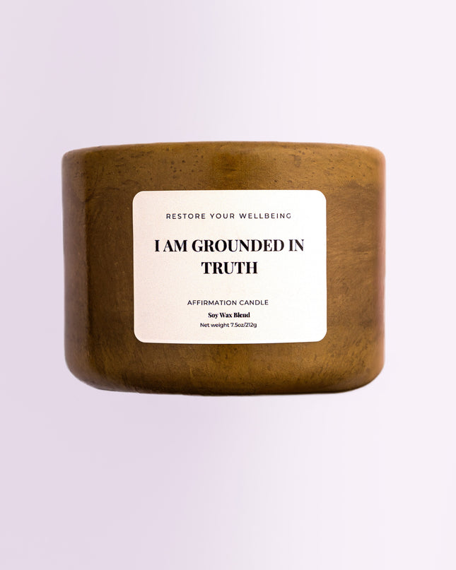 I Am Grounded in Truth | Oakmoss & Amber Soy Affirmation Candle in Olive Green Vessel