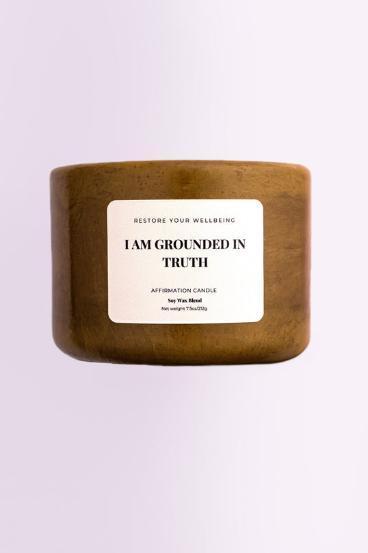 I Am Grounded in Truth | Oakmoss & Amber Soy Affirmation Candle in Olive Green Vessel