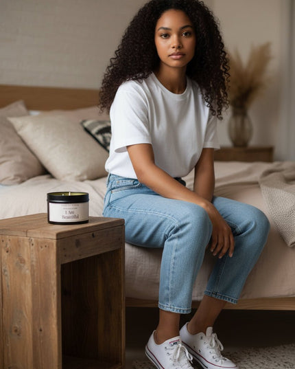 I Am Beautiful Affirmation Candle Affirmation Candle by Restore Your Wellbeing