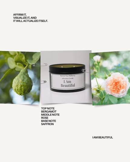 I Am Beautiful Affirmation Candle Affirmation Candle by Restore Your Wellbeing