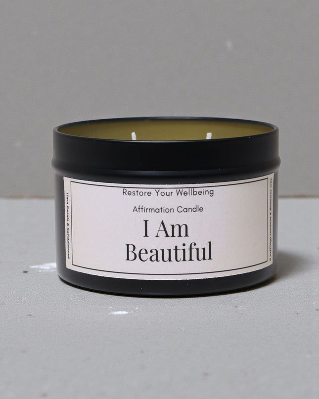 I Am Beautiful Affirmation Candle Affirmation Candle by Restore Your Wellbeing