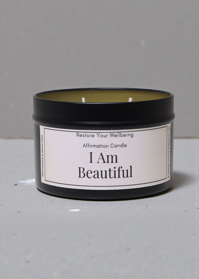 I Am Beautiful Affirmation Candle Affirmation Candle by Restore Your Wellbeing