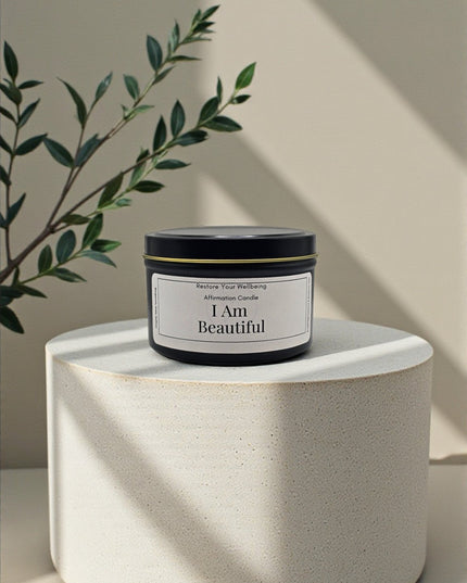 I Am Beautiful Affirmation Candle Affirmation Candle by Restore Your Wellbeing