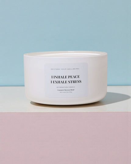 Inhale Peace. Exhale Stress – Affirmation Candle Affirmation Candle by Restore Your Wellbeing