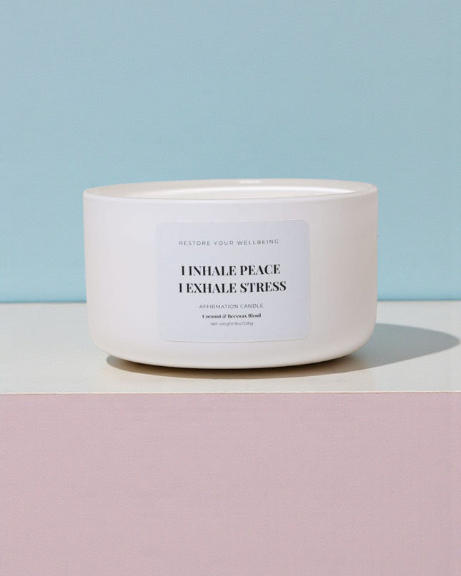 Inhale Peace. Exhale Stress – Affirmation Candle Affirmation Candle by Restore Your Wellbeing