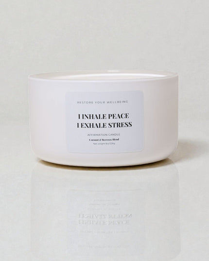 Inhale Peace. Exhale Stress – Affirmation Candle Affirmation Candle by Restore Your Wellbeing