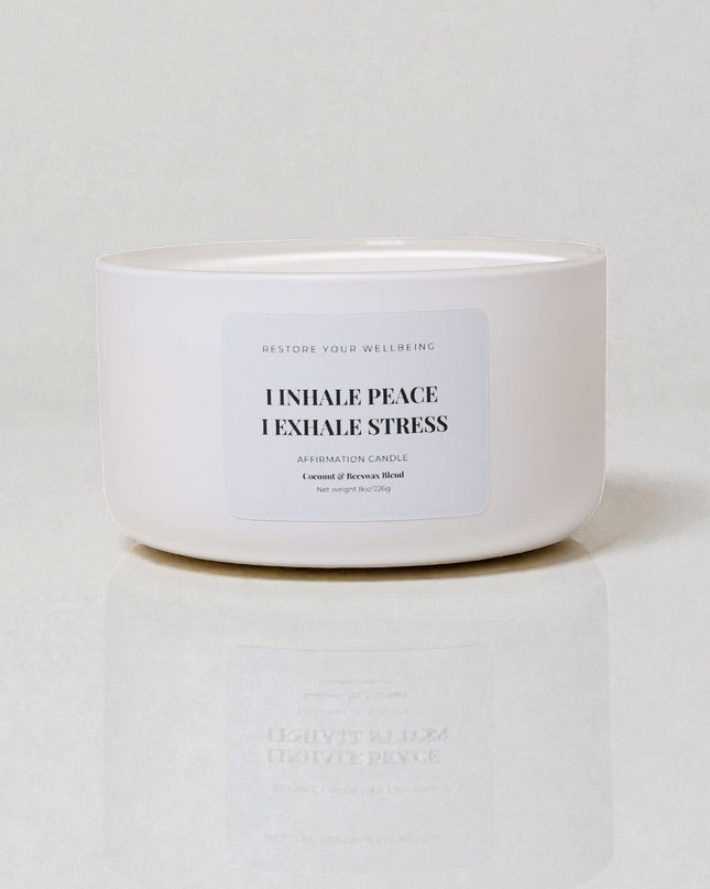 Inhale Peace. Exhale Stress – Affirmation Candle Affirmation Candle by Restore Your Wellbeing