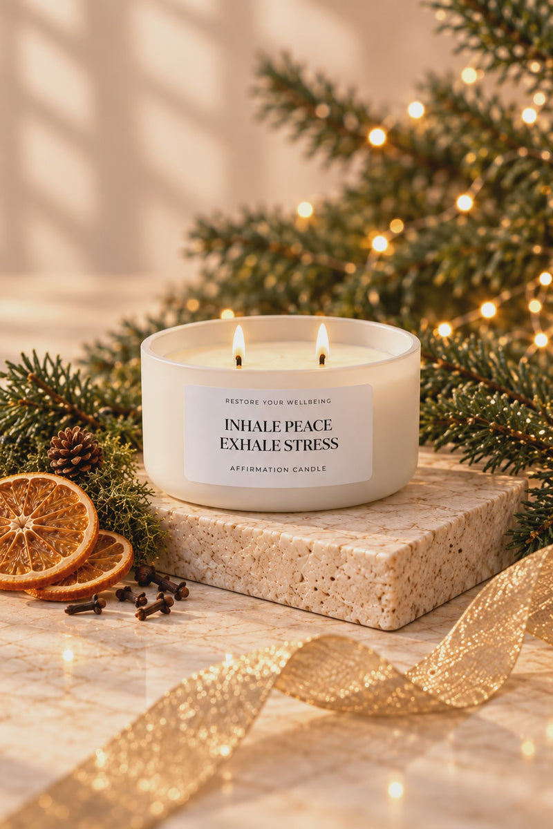 Winter Citrus Wreath holiday candle — silent eight-second motion clip from the holiday product photo.